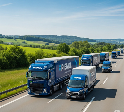 Transport-Flotte Fa. Piendl Transportfahrzeuge unterwegs auf dreispuriger Autobahn